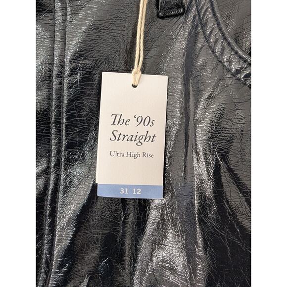 Abercrombie & Fitch 90s Straight Ultra High Rise Vegan Leather Pants Black 31/12 - Picture 4 of 11
